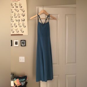 PACT Fit And Flare Strappy Midi Dress • Blue Organic Cotton Dress • Size Small